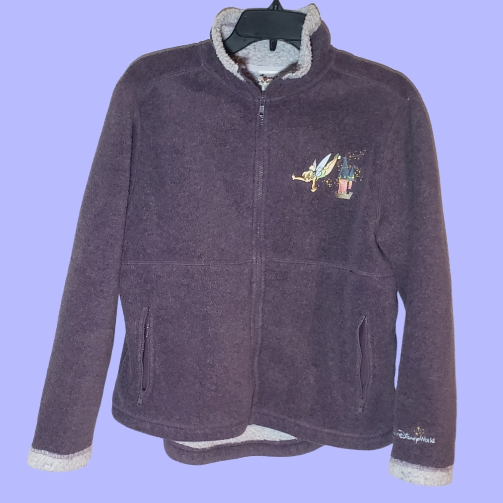 Disney World Tinker Bell Fleece Jacket Women Medium Full Zip Sherpa Line…